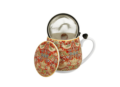 10er SET DUO ART GALLERY Fassbecher 430 ml STRAWBERRY THIEF RED mit Teesieb, New Bone China Porzellan – Bild 2