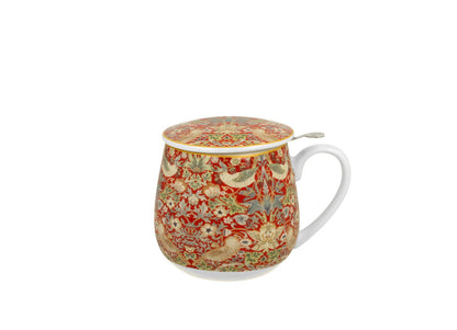 DUO ART GALLERY Fassbecher 430 ml STRAWBERRY THIEF RED mit Teesieb, New Bone China Porzellan – Bild 2