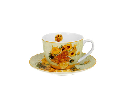 DUO ART GALLERY Tasse 270 ml SUNFLOWERS mit Untertasse, New Bone China Porzellan – Bild 2