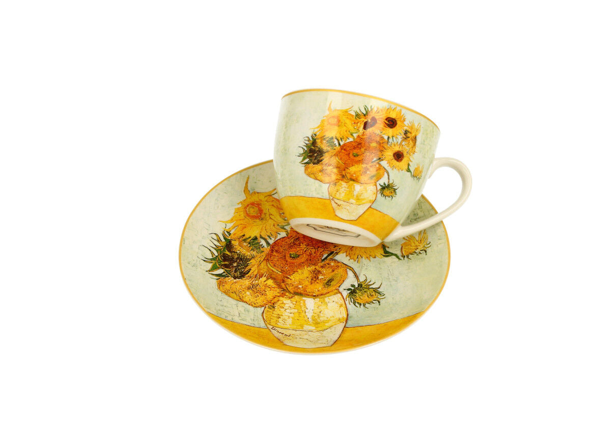 DUO ART GALLERY Tasse 270 ml SUNFLOWERS mit Untertasse, New Bone China Porzellan – Bild 3