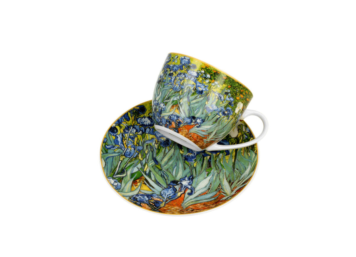 DUO ART GALLERY Tasse 270 ml IRISES mit Untertasse, New Bone China Porzellan – Bild 3