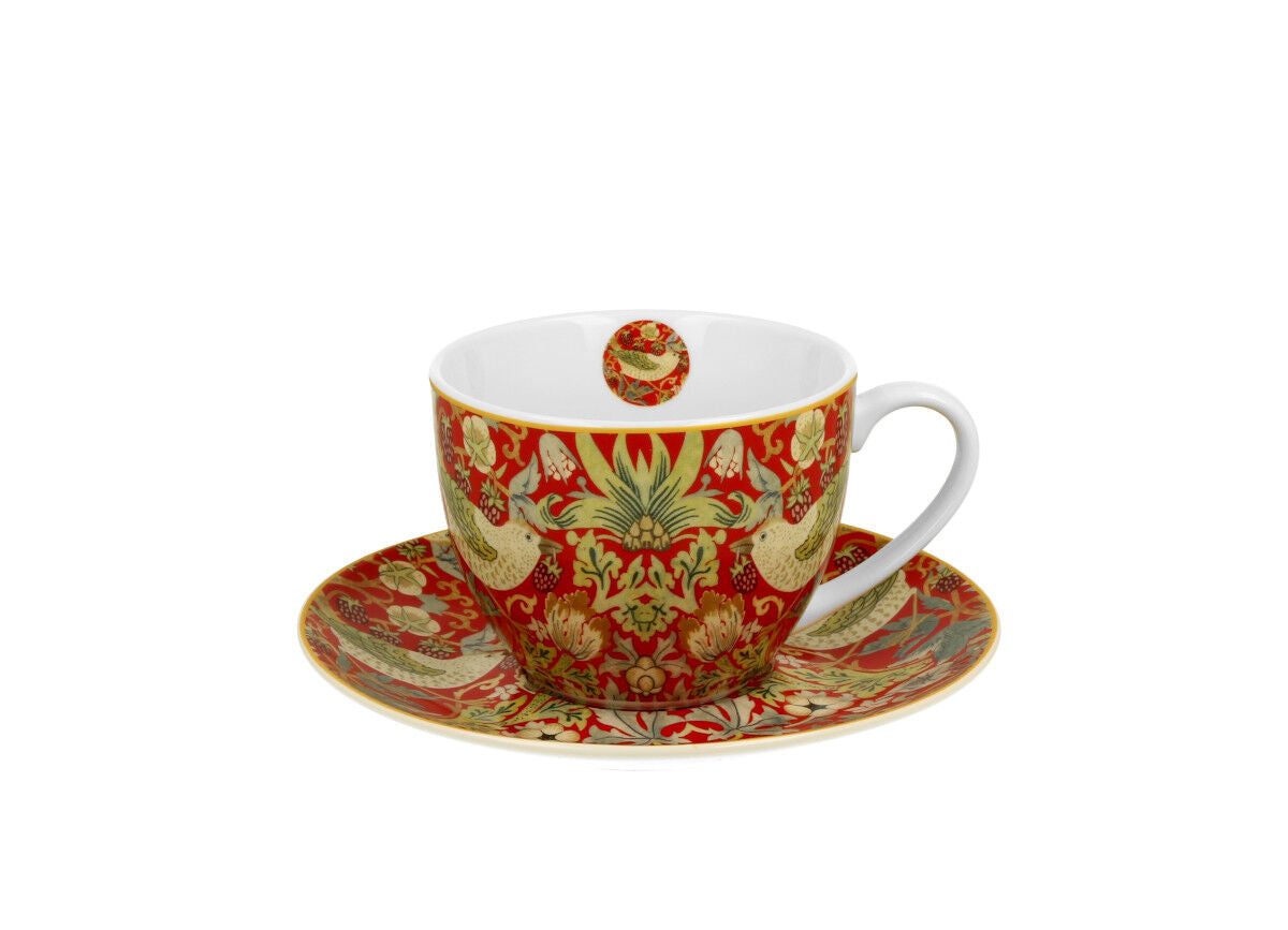 DUO ART GALLERY Tasse 270 ml STRAWBERRY THIEF RED mit Untertasse, New Bone China Porzellan – Bild 2