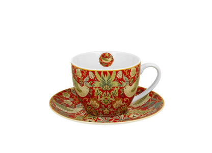 DUO ART GALLERY Tasse 270 ml STRAWBERRY THIEF RED mit Untertasse, New Bone China Porzellan – Bild 2