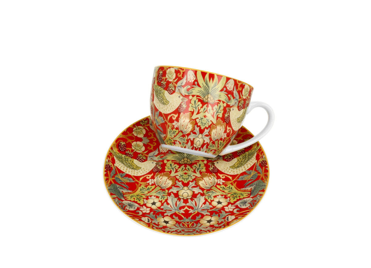DUO ART GALLERY Tasse 270 ml STRAWBERRY THIEF RED mit Untertasse, New Bone China Porzellan – Bild 3