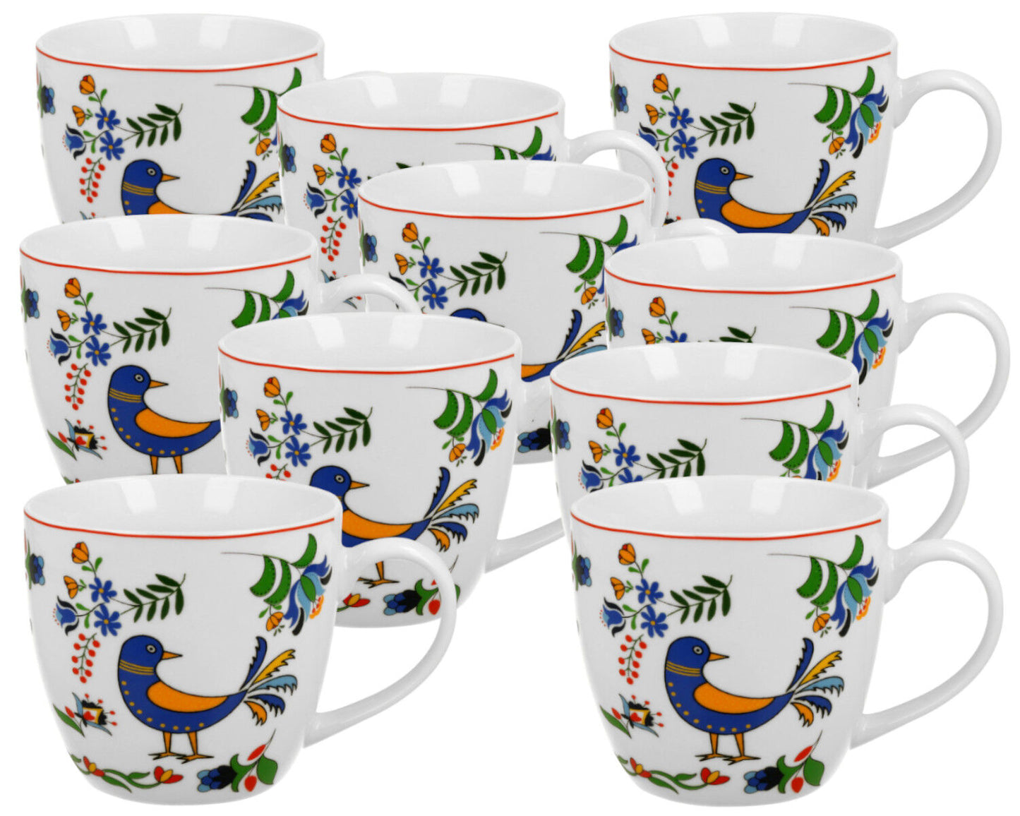 10er SET DUO ETNO Becher 460 ml KASHUBIAN BIRD in Tragetasche, New Bone China Porzellan