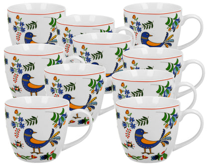 10er SET DUO ETNO Becher 460 ml KASHUBIAN BIRD in Tragetasche, New Bone China Porzellan