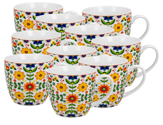 10er SET DUO ETNO Becher 460 ml MERIDA WHITE in Tragetasche, New Bone China Porzellan