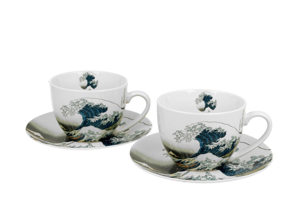 DUO ART GALLERY 2er-Set Tassen 280 ml THE GREAT WAVE mit Untertassen, New Bone China Porzellan – Bild 2