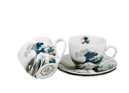 DUO ART GALLERY 2er-Set Tassen 280 ml THE GREAT WAVE mit Untertassen, New Bone China Porzellan – Bild 3