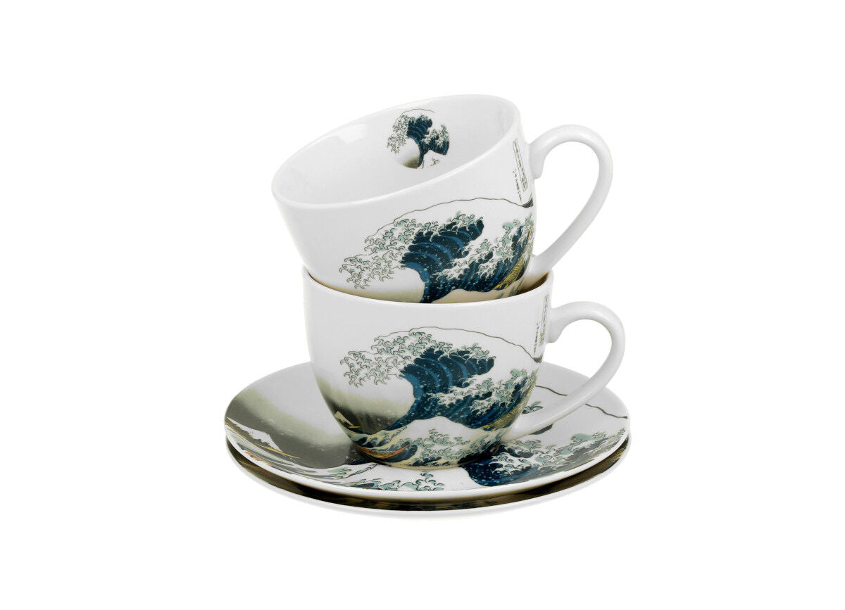 DUO ART GALLERY 2er-Set Tassen 280 ml THE GREAT WAVE mit Untertassen, New Bone China Porzellan – Bild 4