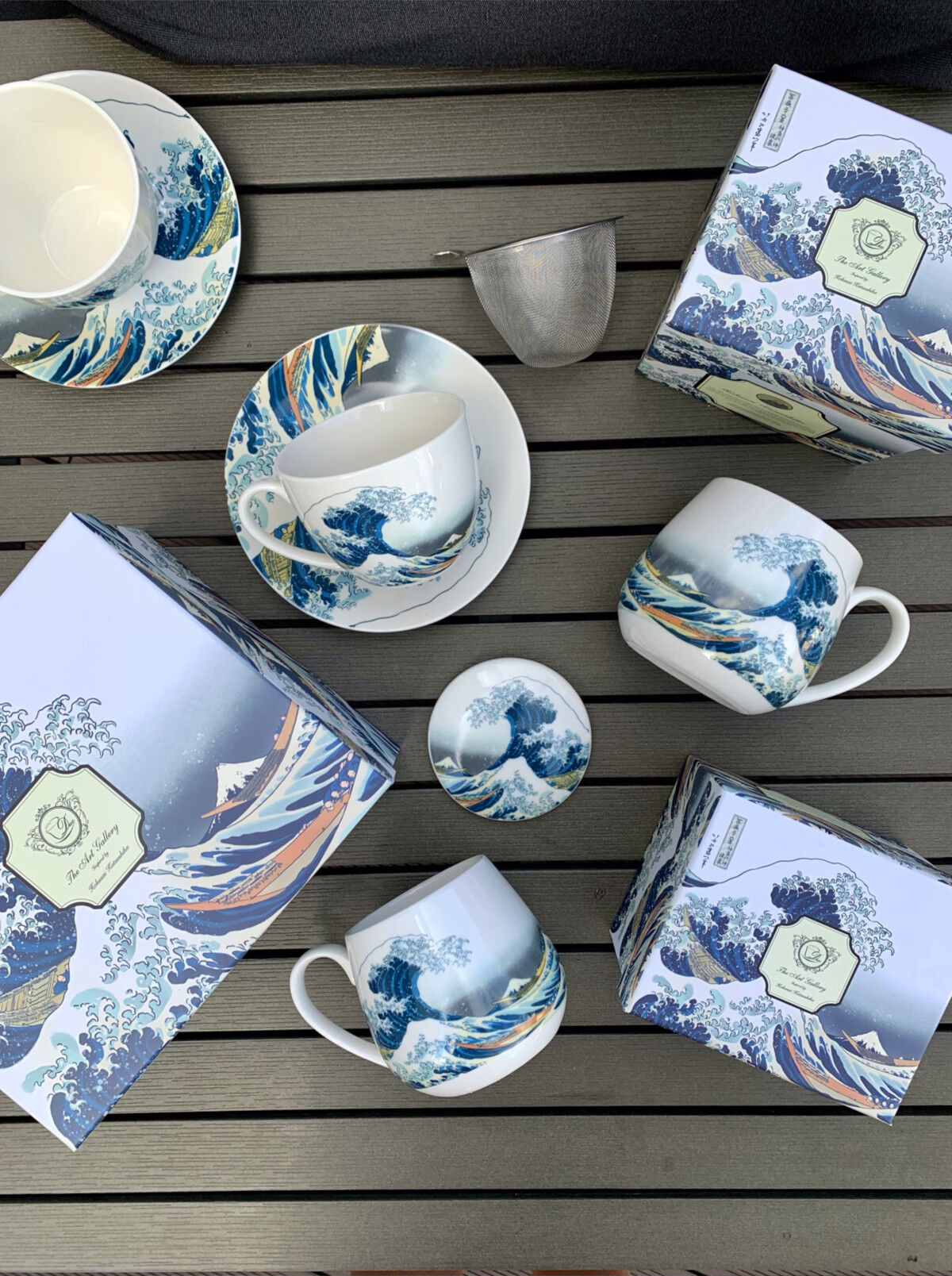 DUO ART GALLERY 2er-Set Tassen 280 ml THE GREAT WAVE mit Untertassen, New Bone China Porzellan – Bild 6