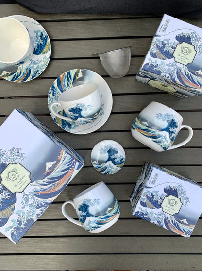 DUO ART GALLERY 2er-Set Tassen 280 ml THE GREAT WAVE mit Untertassen, New Bone China Porzellan – Bild 6