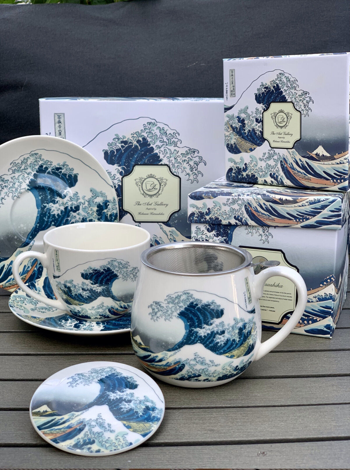 DUO ART GALLERY 2er-Set Tassen 280 ml THE GREAT WAVE mit Untertassen, New Bone China Porzellan – Bild 7