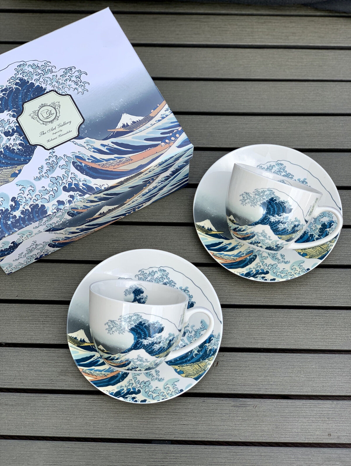 DUO ART GALLERY 2er-Set Tassen 280 ml THE GREAT WAVE mit Untertassen, New Bone China Porzellan – Bild 8