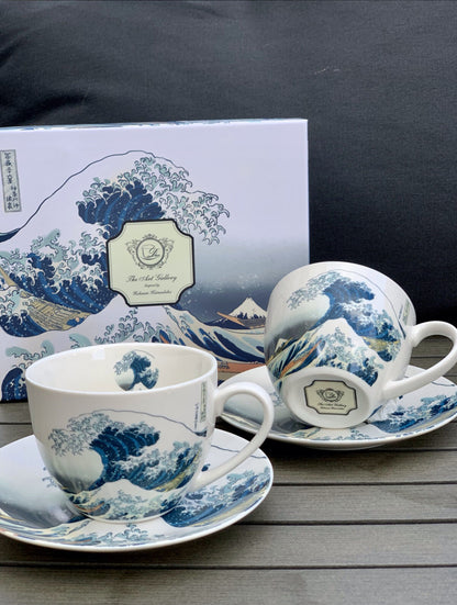 DUO ART GALLERY 2er-Set Tassen 280 ml THE GREAT WAVE mit Untertassen, New Bone China Porzellan – Bild 9