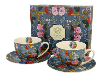 DUO ART GALLERY 2er-Set Tassen 280 ml BLUE mit Untertassen, New Bone China Porzellan