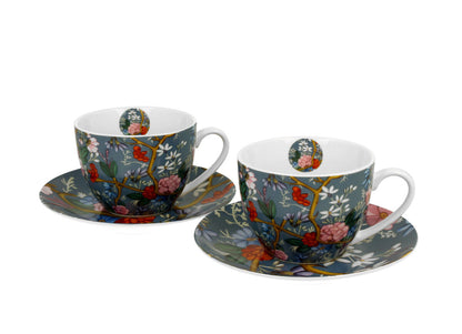 DUO ART GALLERY 2er-Set Tassen 280 ml BLUE mit Untertassen, New Bone China Porzellan – Bild 2