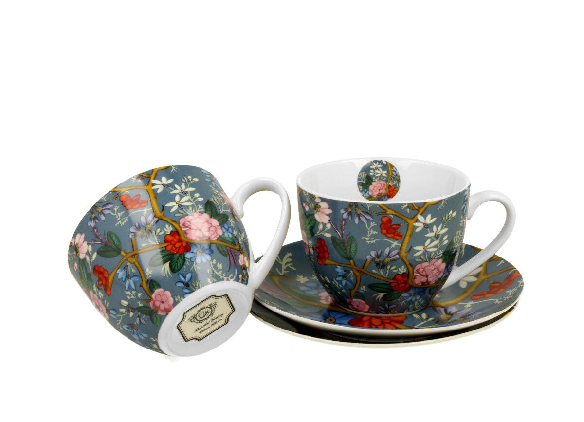 DUO ART GALLERY 2er-Set Tassen 280 ml BLUE mit Untertassen, New Bone China Porzellan – Bild 3