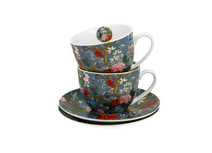 DUO ART GALLERY 2er-Set Tassen 280 ml BLUE mit Untertassen, New Bone China Porzellan – Bild 4