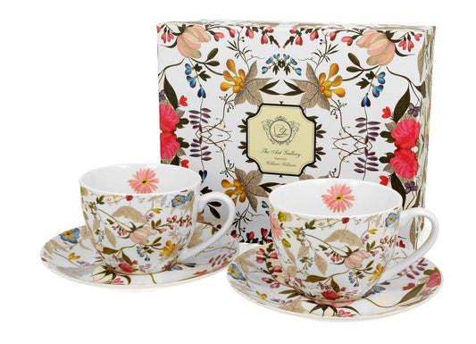 DUO ART GALLERY 2er-Set Tassen 280 ml WHITE mit Untertassen, New Bone China Porzellan