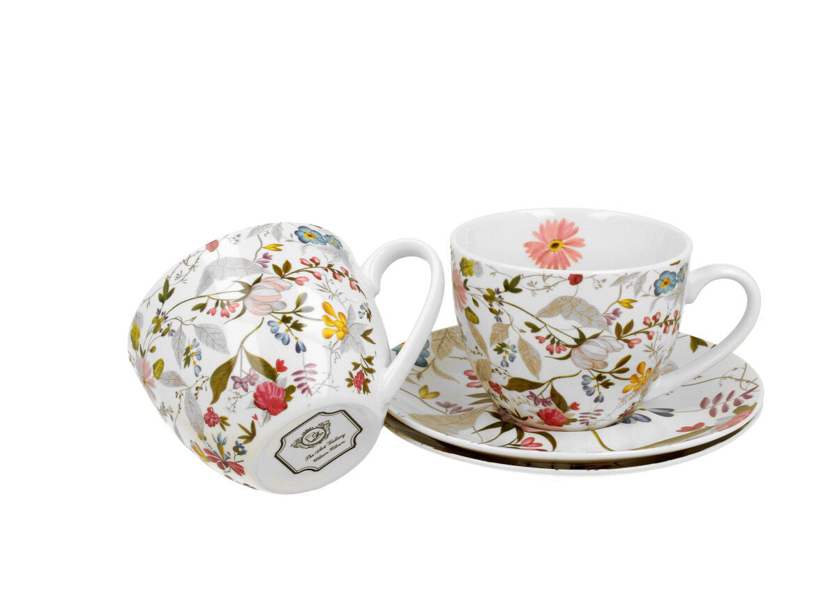 DUO ART GALLERY 2er-Set Tassen 280 ml WHITE mit Untertassen, New Bone China Porzellan – Bild 3