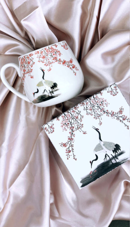 DUO ART GALLERY Fassbecher 430 ml SAKURA & CRANES New Bone China Porzellan – Bild 5