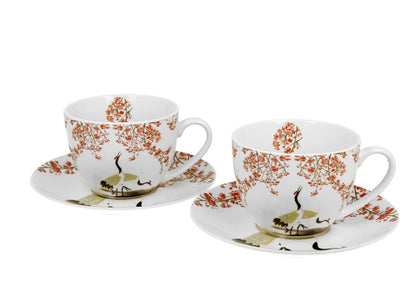 DUO ART GALLERY 2er-Set Tassen 280 ml SAKURA & CRANES mit Untertassen, New Bone China Porzellan – Bild 2