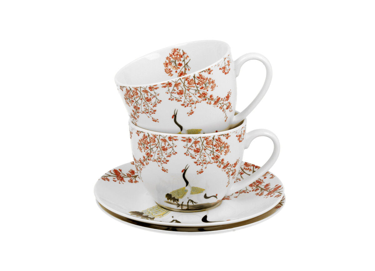 DUO ART GALLERY 2er-Set Tassen 280 ml SAKURA & CRANES mit Untertassen, New Bone China Porzellan – Bild 4