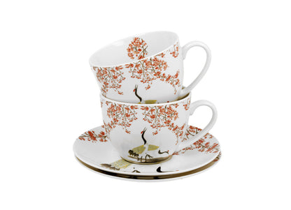 DUO ART GALLERY 2er-Set Tassen 280 ml SAKURA & CRANES mit Untertassen, New Bone China Porzellan – Bild 4