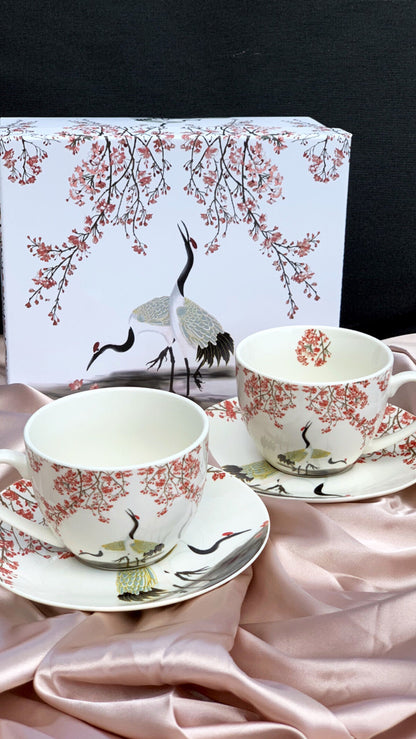 DUO ART GALLERY 2er-Set Tassen 280 ml SAKURA & CRANES mit Untertassen, New Bone China Porzellan – Bild 7