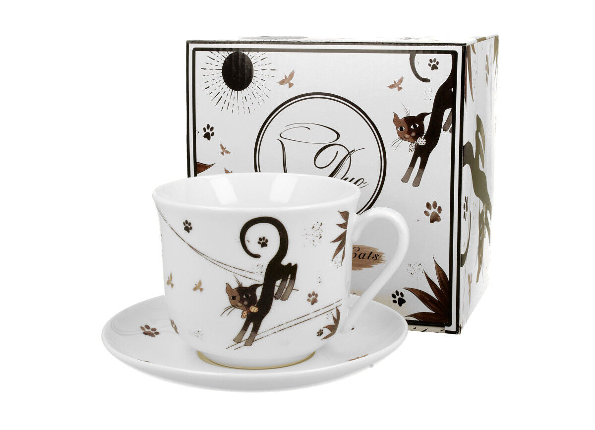 DUO ANIMALS Jumbobecher 470 ml CHARMING CATS mit Untertasse, New Bone China Porzellan
