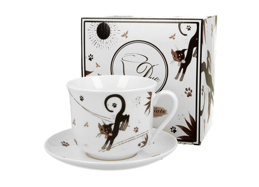DUO ANIMALS Jumbobecher 470 ml CHARMING CATS mit Untertasse, New Bone China Porzellan