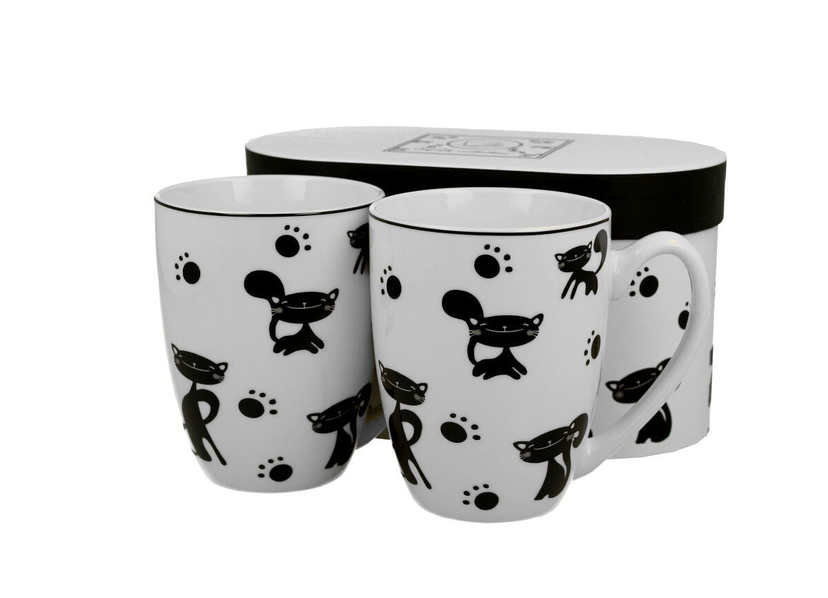 DUO ANIMALS 2er-Set Becher 380 ml BLACK CATS New Bone China Porzellan