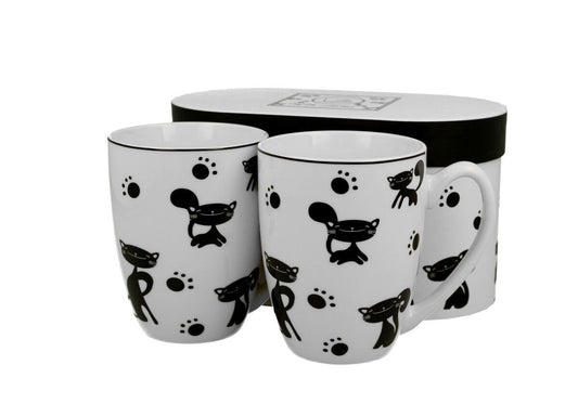DUO ANIMALS 2er-Set Becher 380 ml BLACK CATS New Bone China Porzellan
