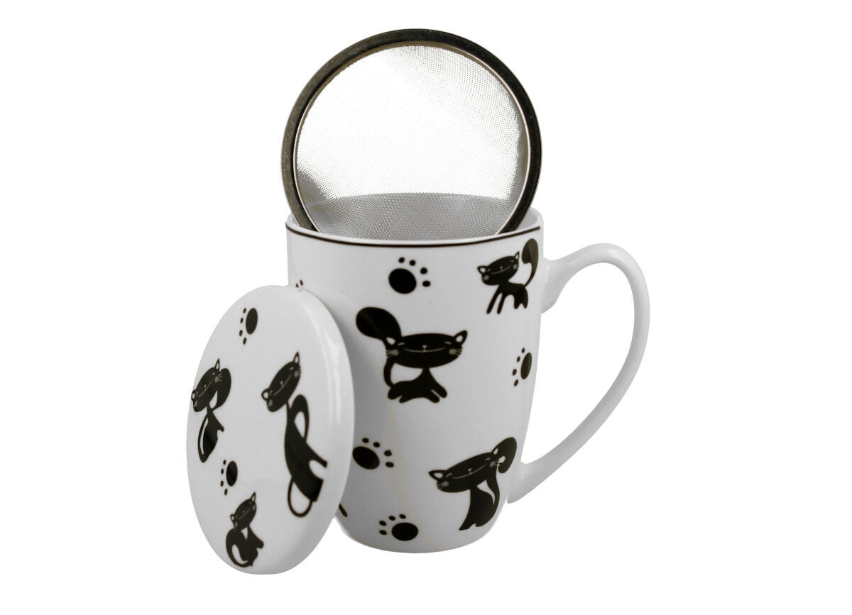 DUO ANIMALS 33205 Becher 380 ml mit Teesieb BLACK CATS mit Teesieb, New Bone China Porzellan – Bild 3