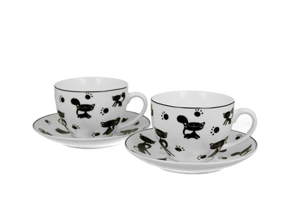 DUO ANIMALS 2er-Set Tassen 280 ml BLACK CATS mit Untertassen, New Bone China Porzellan – Bild 2