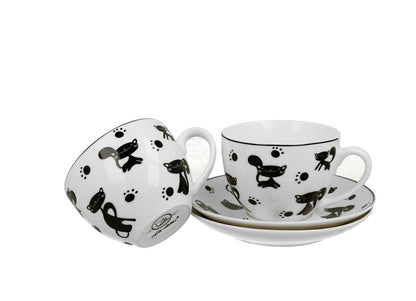 DUO ANIMALS 2er-Set Tassen 280 ml BLACK CATS mit Untertassen, New Bone China Porzellan – Bild 3