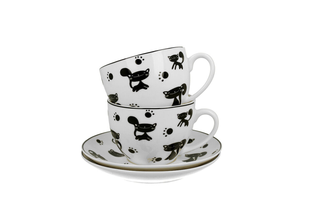 DUO ANIMALS 2er-Set Tassen 280 ml BLACK CATS mit Untertassen, New Bone China Porzellan – Bild 4
