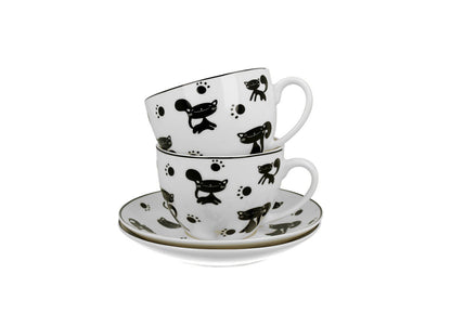 DUO ANIMALS 2er-Set Tassen 280 ml BLACK CATS mit Untertassen, New Bone China Porzellan – Bild 4
