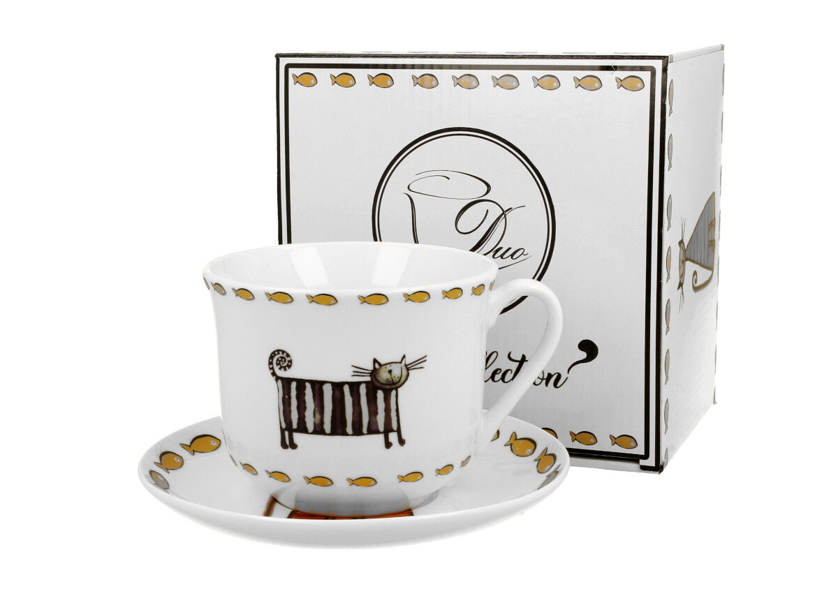 DUO ANIMALS Jumbobecher 470 ml CLASSIC CATS mit Untertasse, New Bone China Porzellan