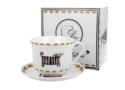 DUO ANIMALS Jumbobecher 470 ml CLASSIC CATS mit Untertasse, New Bone China Porzellan