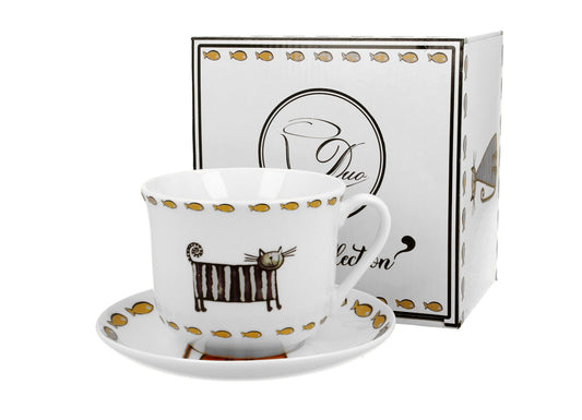 DUO ANIMALS Jumbobecher 470 ml CLASSIC CATS mit Untertasse, New Bone China Porzellan
