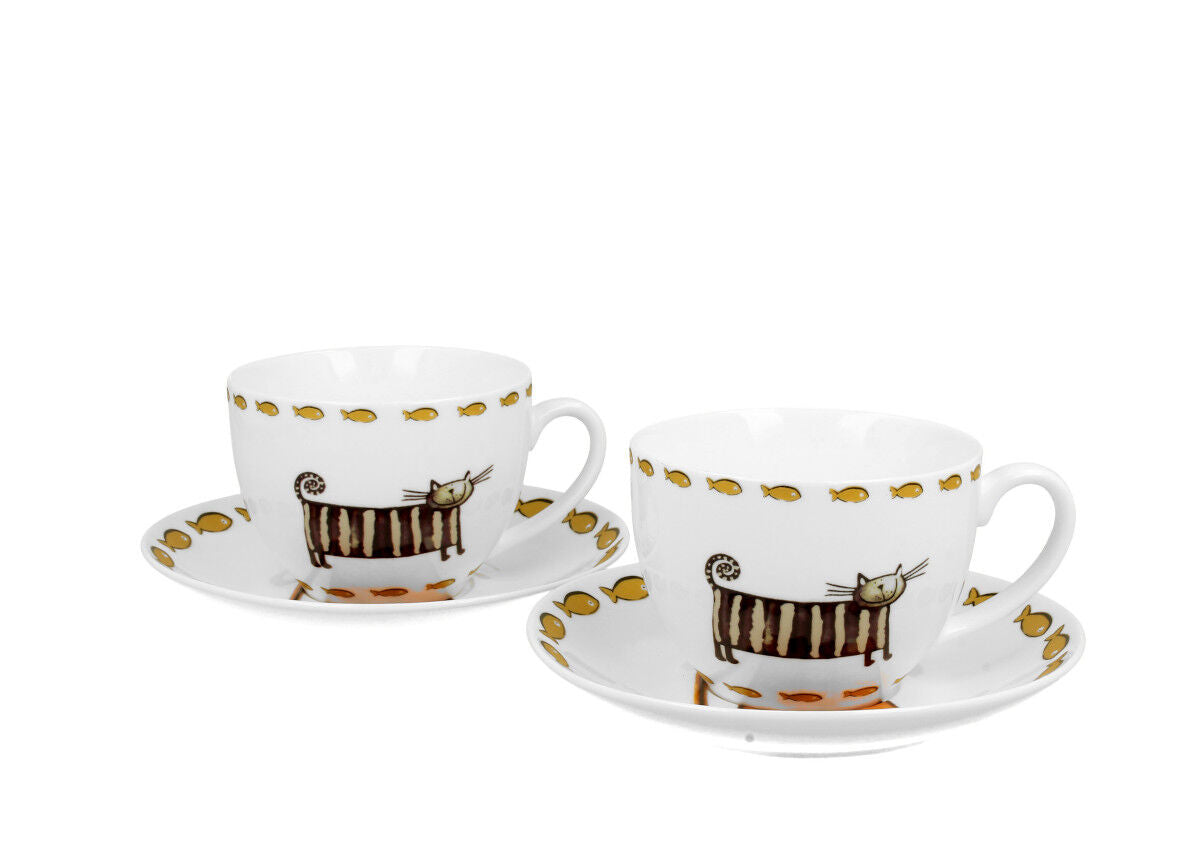 DUO ANIMALS 2er-Set Tassen 280 ml CLASSIC CATS mit Untertassen, New Bone China Porzellan – Bild 2