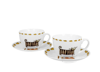 DUO ANIMALS 2er-Set Tassen 280 ml CLASSIC CATS mit Untertassen, New Bone China Porzellan – Bild 2