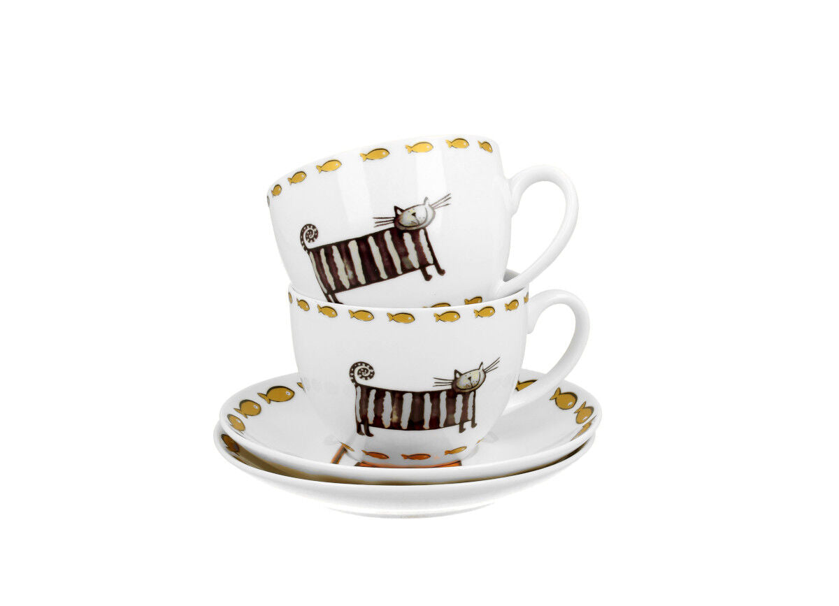 DUO ANIMALS 2er-Set Tassen 280 ml CLASSIC CATS mit Untertassen, New Bone China Porzellan – Bild 4