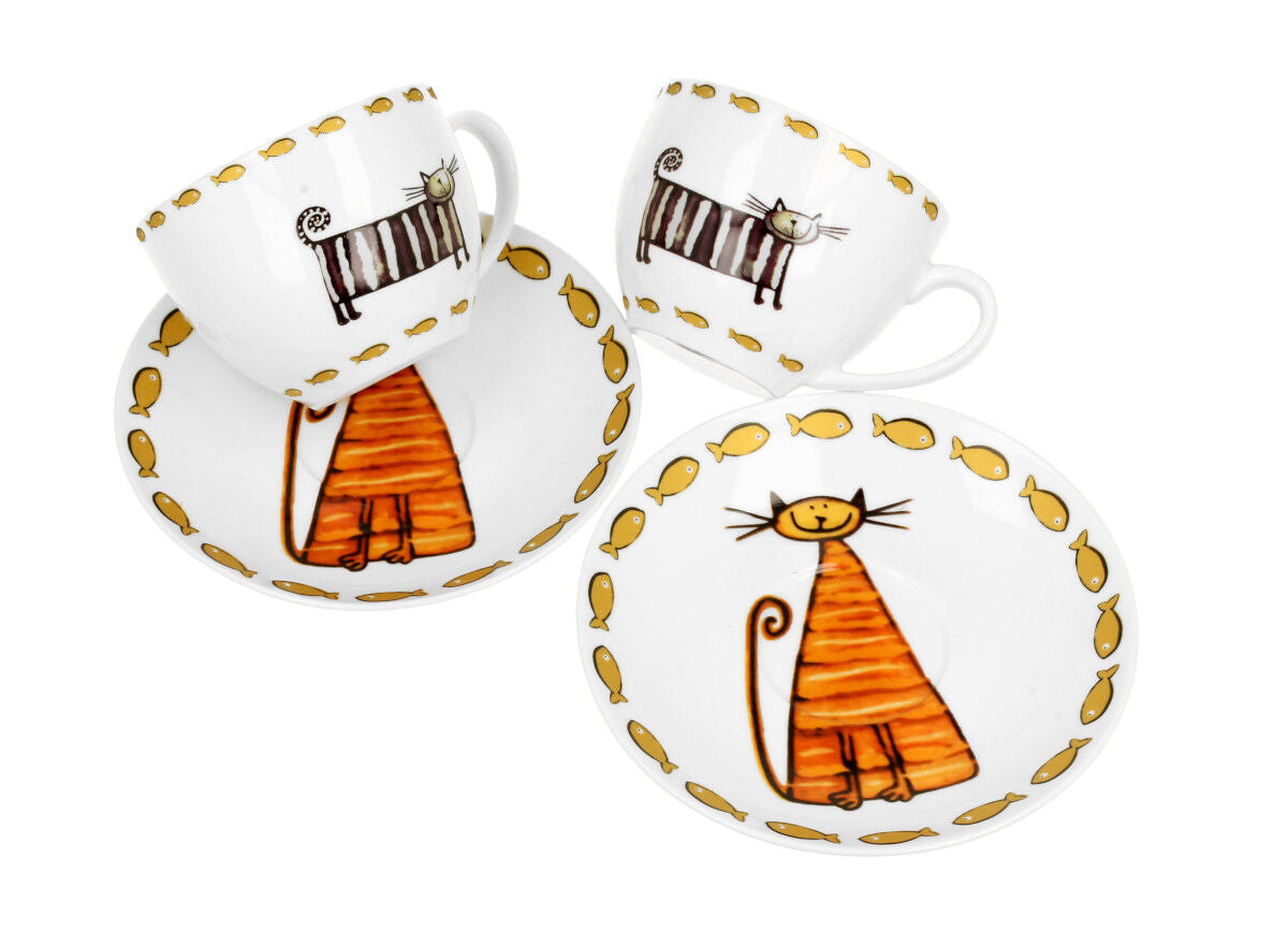 DUO ANIMALS 2er-Set Tassen 280 ml CLASSIC CATS mit Untertassen, New Bone China Porzellan – Bild 5