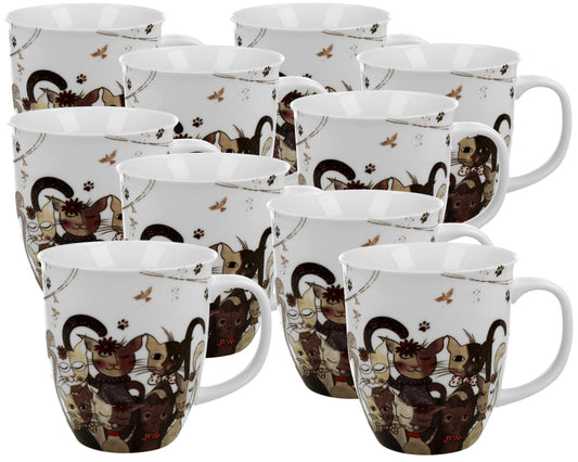 10er SET DUO ANIMALS Becher 650 ml CATS FAMILY New Bone China Porzellan
