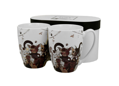 DUO ANIMALS 2er-Set Becher 380 ml CATS FAMILY New Bone China Porzellan