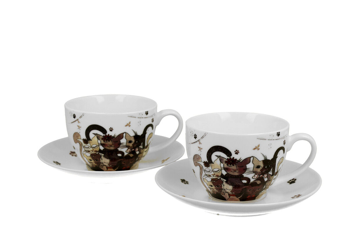 DUO ANIMALS 2er-Set Tassen 280 ml CATS FAMILY mit Untertassen, New Bone China Porzellan – Bild 2