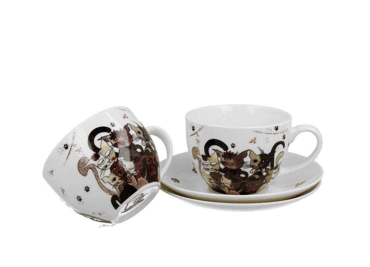 DUO ANIMALS 2er-Set Tassen 280 ml CATS FAMILY mit Untertassen, New Bone China Porzellan – Bild 3